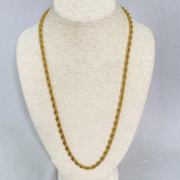 Twisted Rope Chain Necklace Gold Tone Spiral Matinee Length - Picture 1 of 7